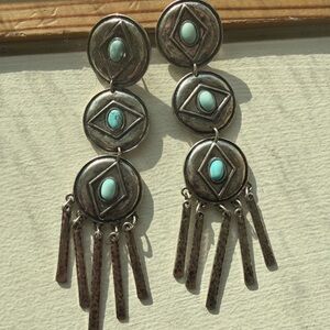 2 Bandits: Silver and Turquoise Dangle Earrings